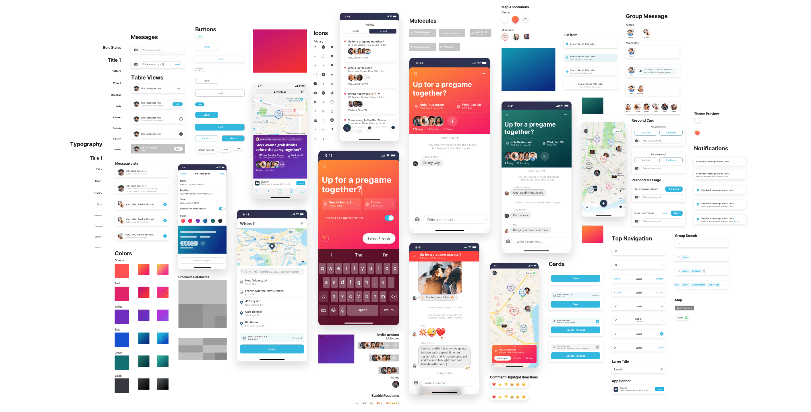 Twenty Hangout experience and design-system overview